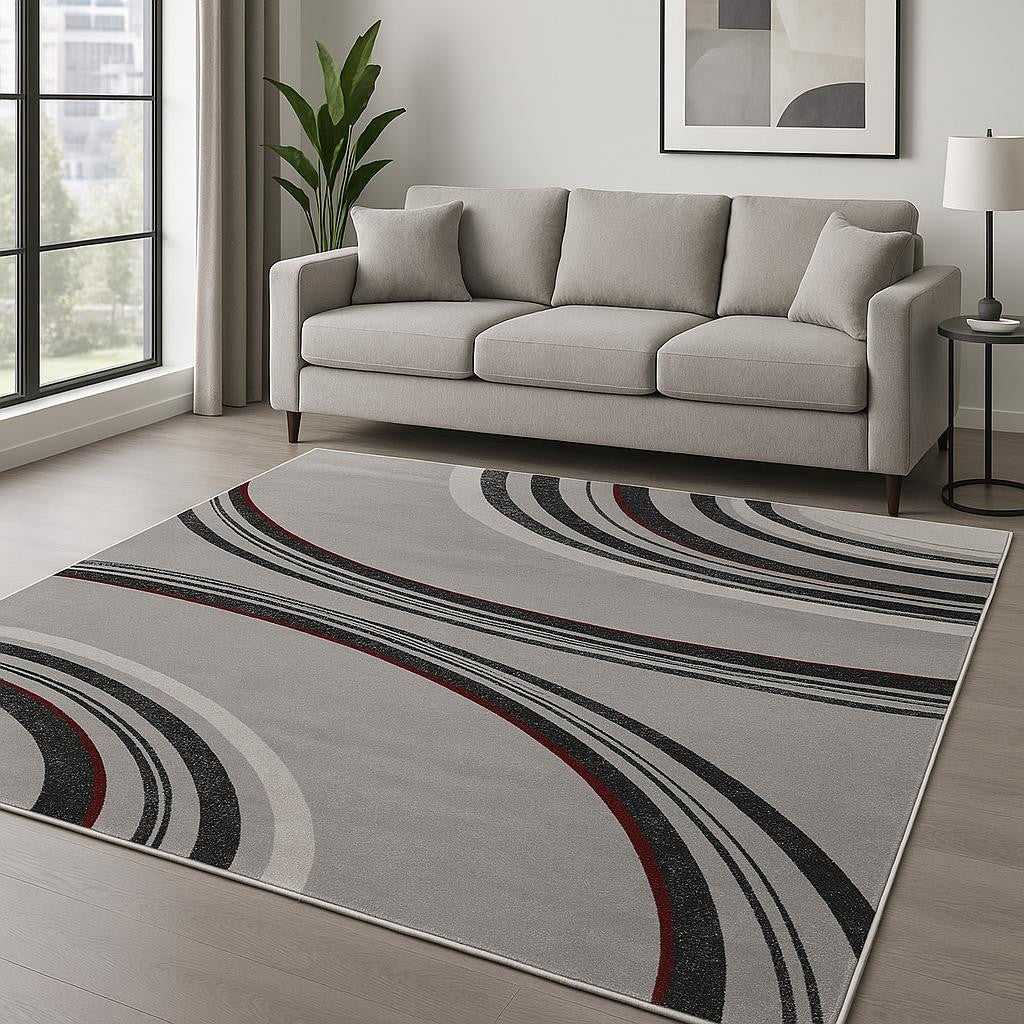 15' Gray Abstract Power Loom Runner Rug-Area Rugs-DECOROLALA
