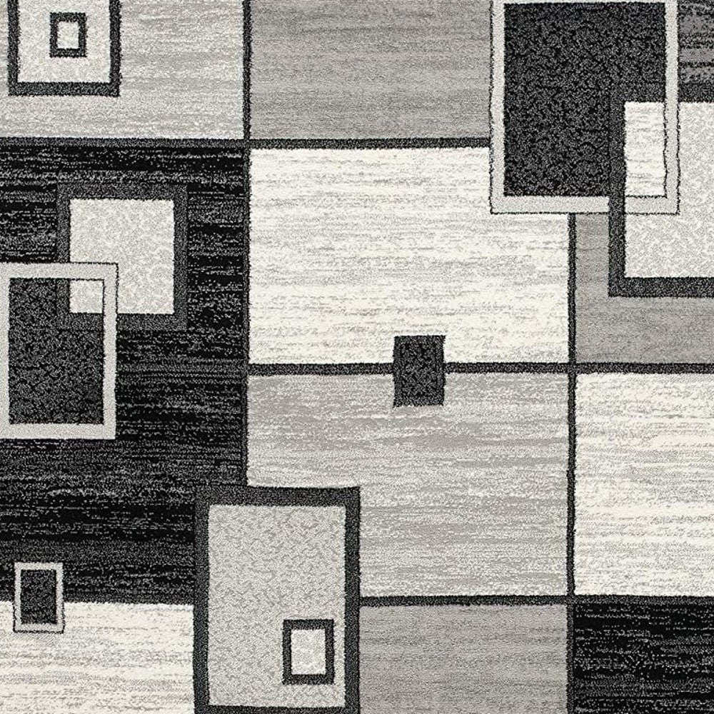 15' Gray And Black Geometric Distressed Runner Rug-Area Rugs-DECOROLALA