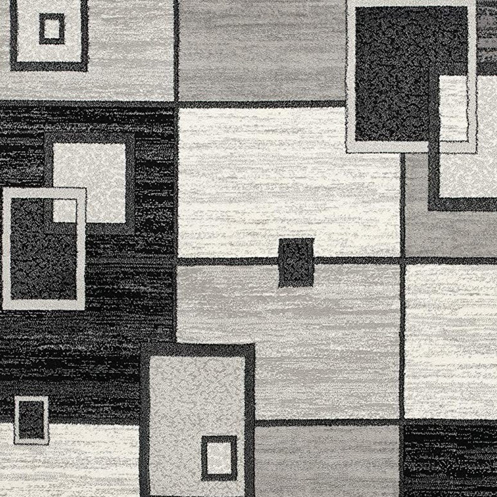 15' Gray And Black Geometric Distressed Runner Rug-Area Rugs-DECOROLALA