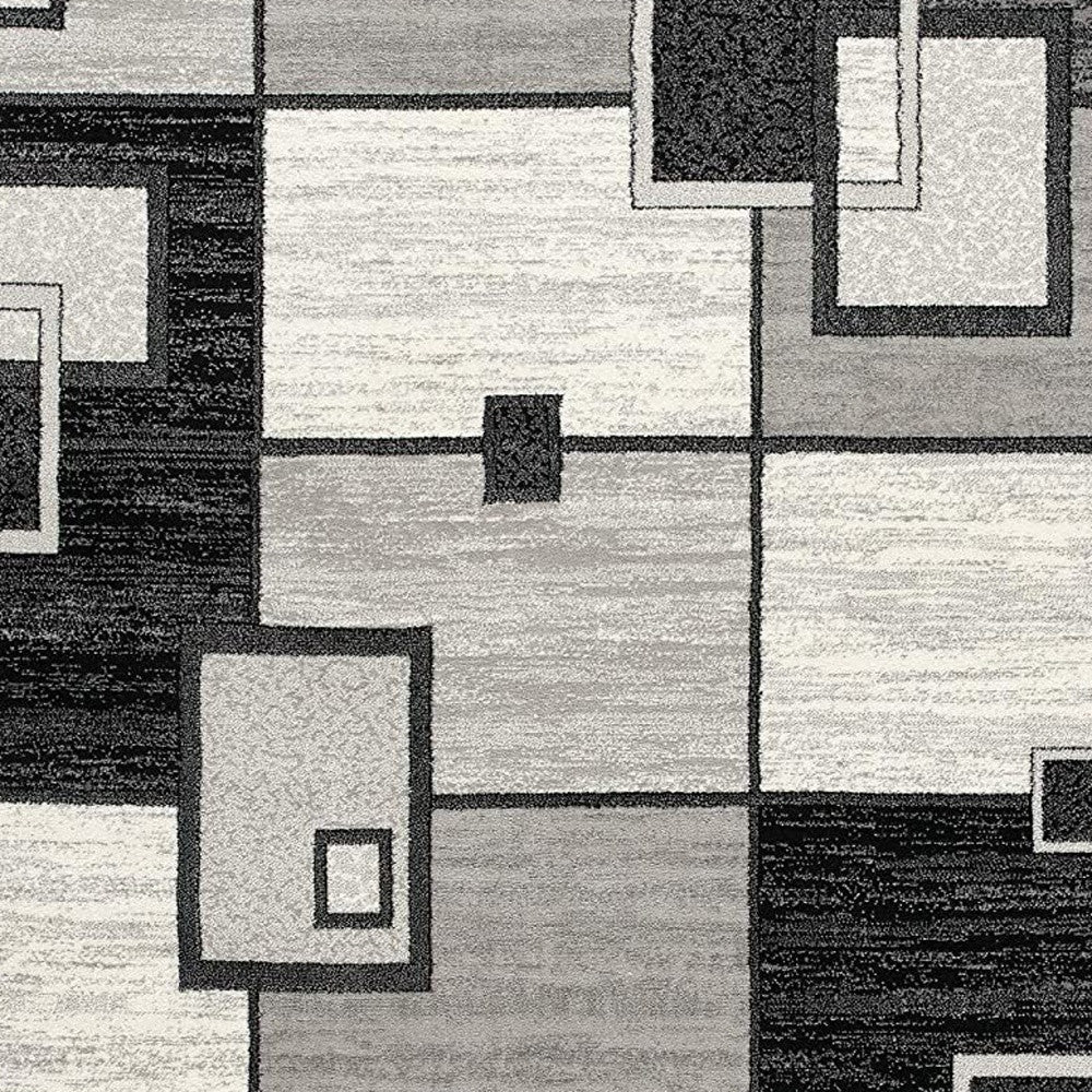 15' Gray And Black Geometric Distressed Runner Rug-Area Rugs-DECOROLALA