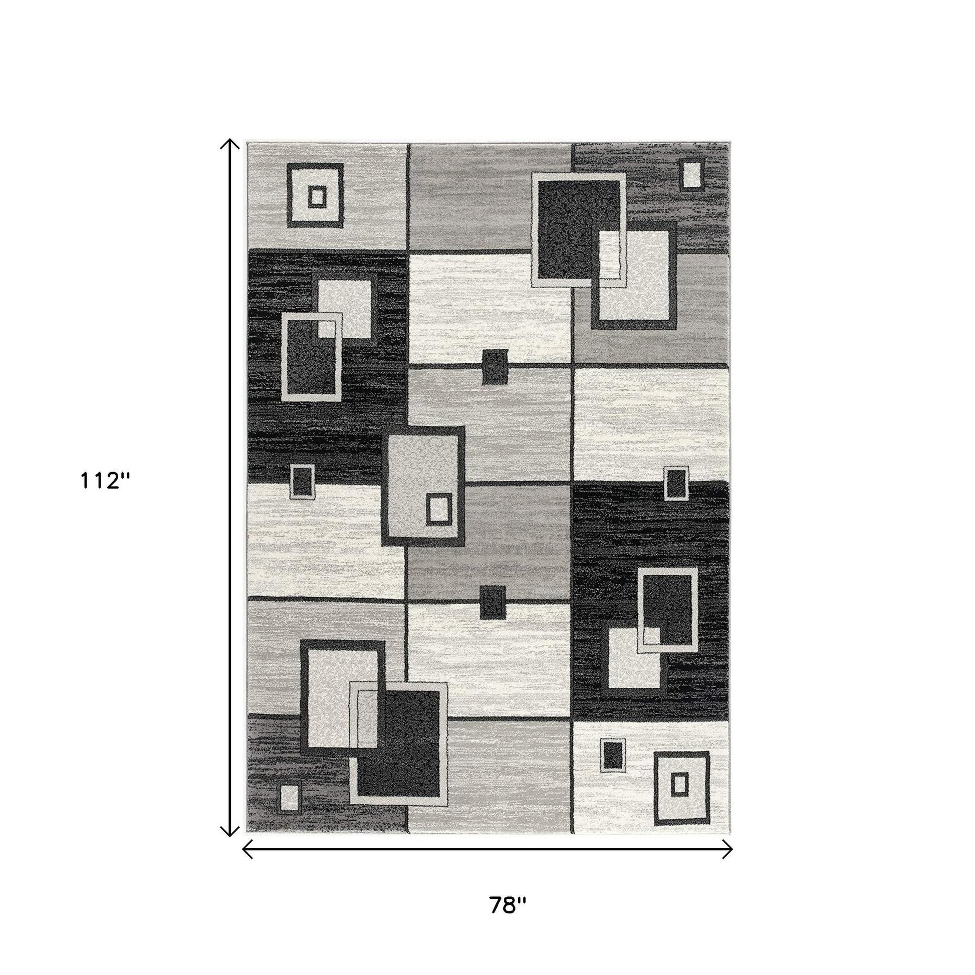 15' Gray And Black Geometric Distressed Runner Rug-Area Rugs-DECOROLALA