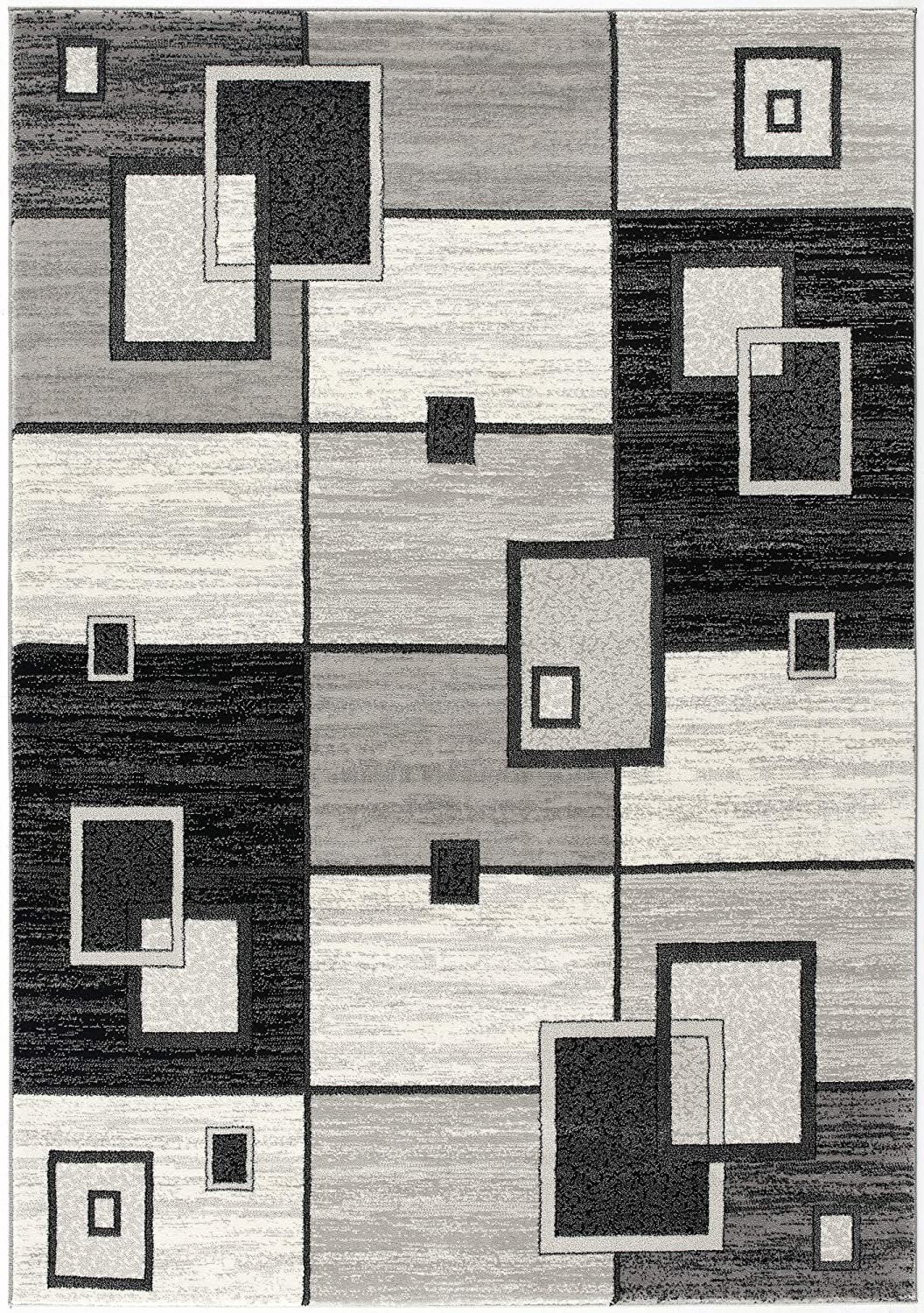 15' Gray And Black Geometric Distressed Runner Rug-Area Rugs-DECOROLALA