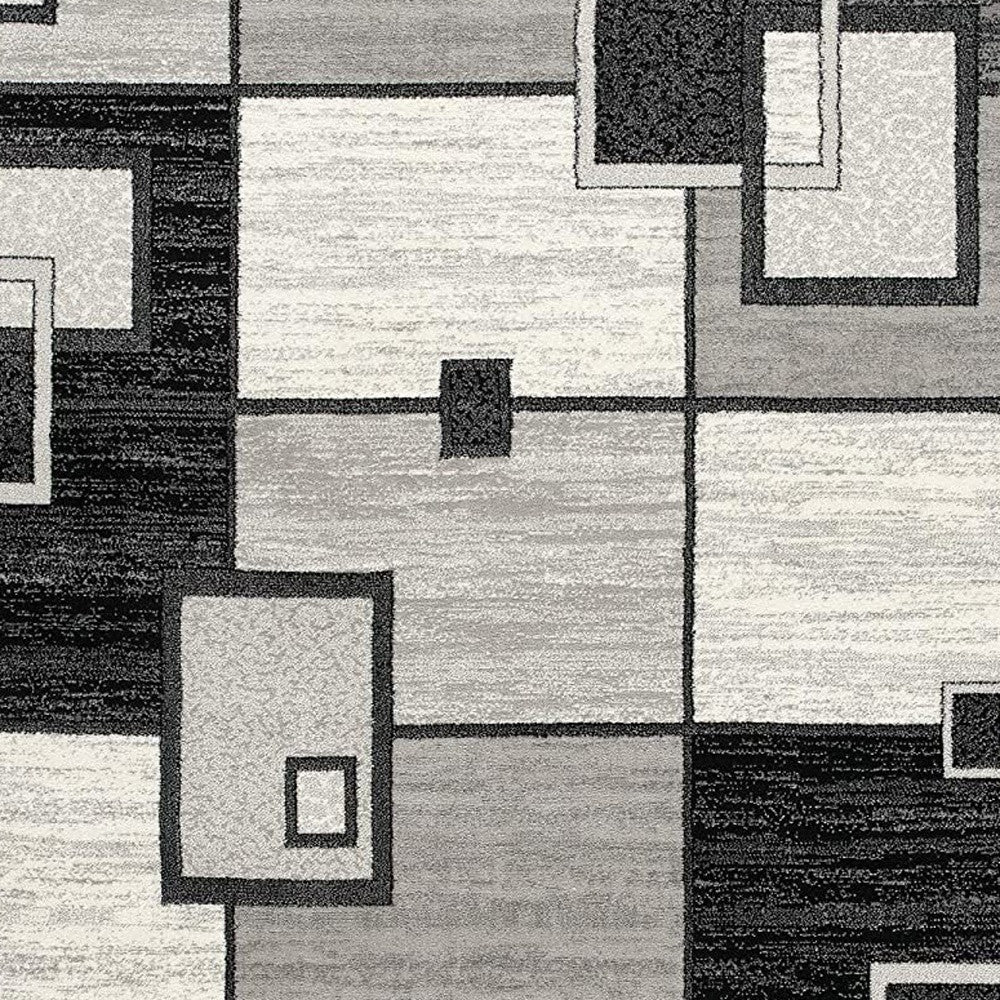 15' Gray And Black Geometric Distressed Runner Rug-Area Rugs-DECOROLALA