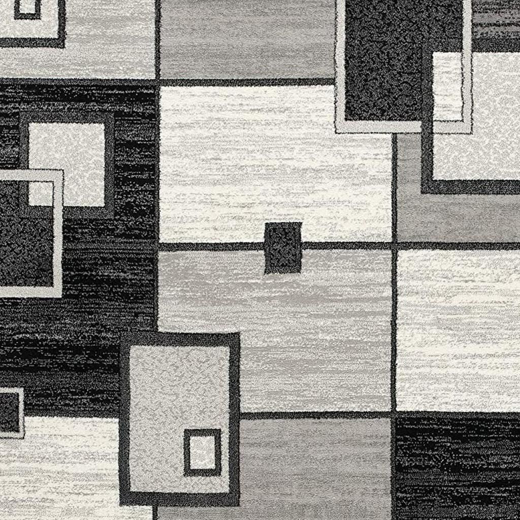 15' Gray And Black Geometric Distressed Runner Rug-Area Rugs-DECOROLALA