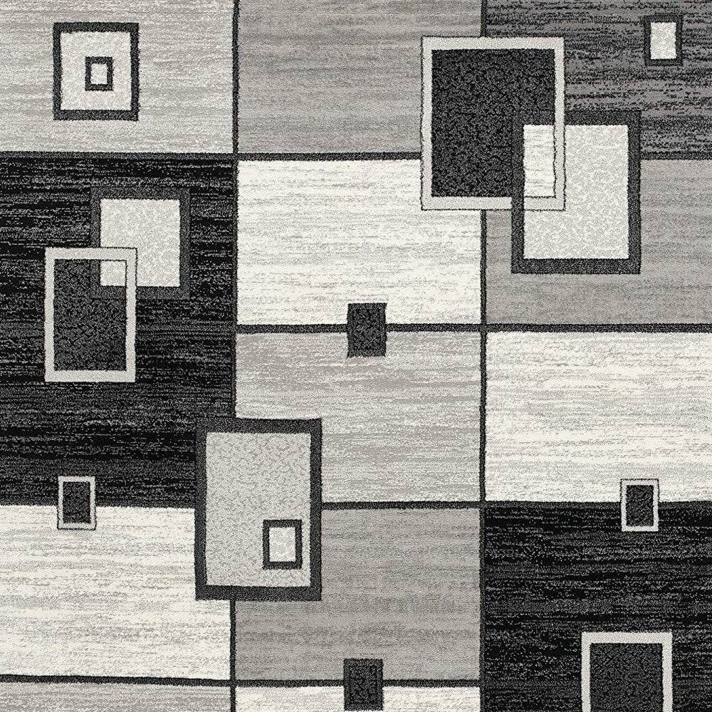 15' Gray And Black Geometric Distressed Runner Rug-Area Rugs-DECOROLALA