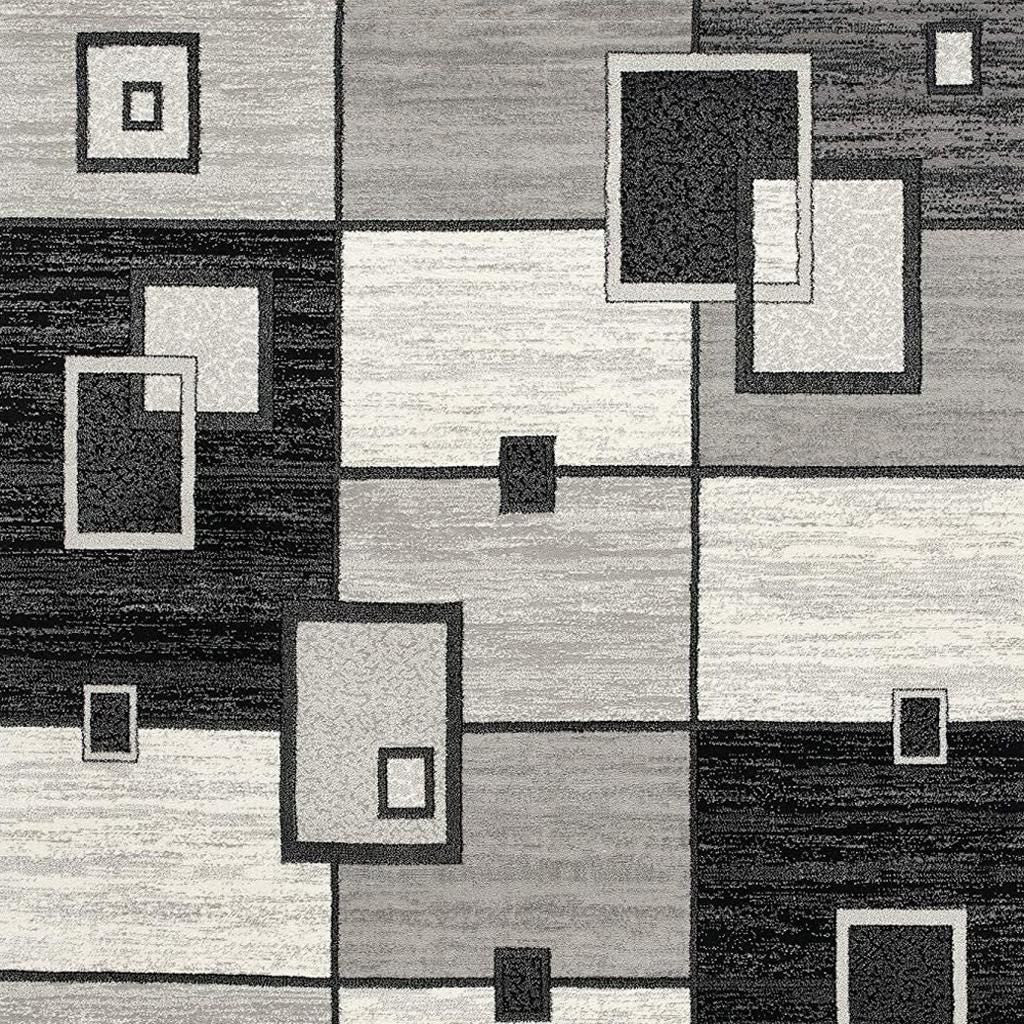 15' Gray And Black Geometric Distressed Runner Rug-Area Rugs-DECOROLALA