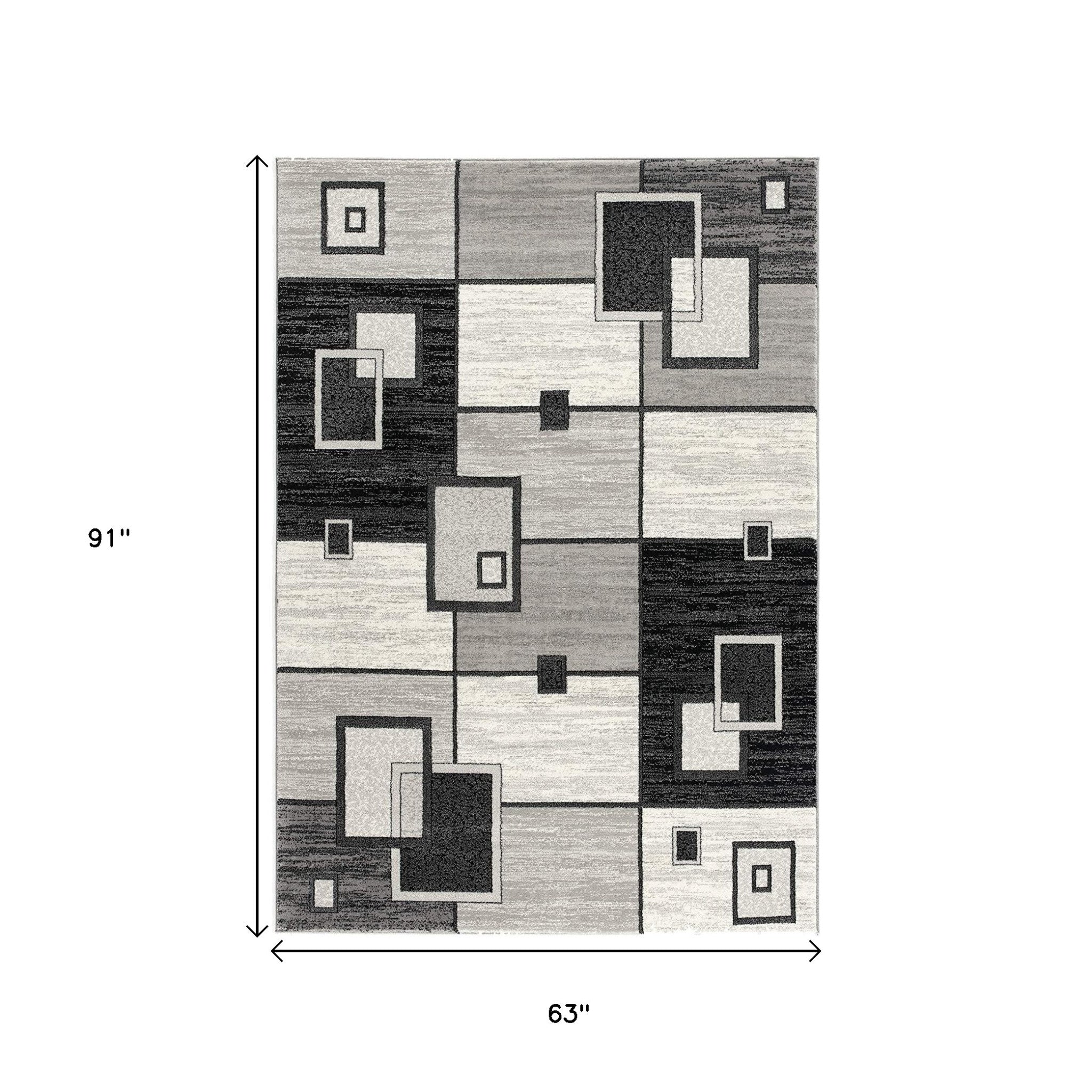 15' Gray And Black Geometric Distressed Runner Rug-Area Rugs-DECOROLALA