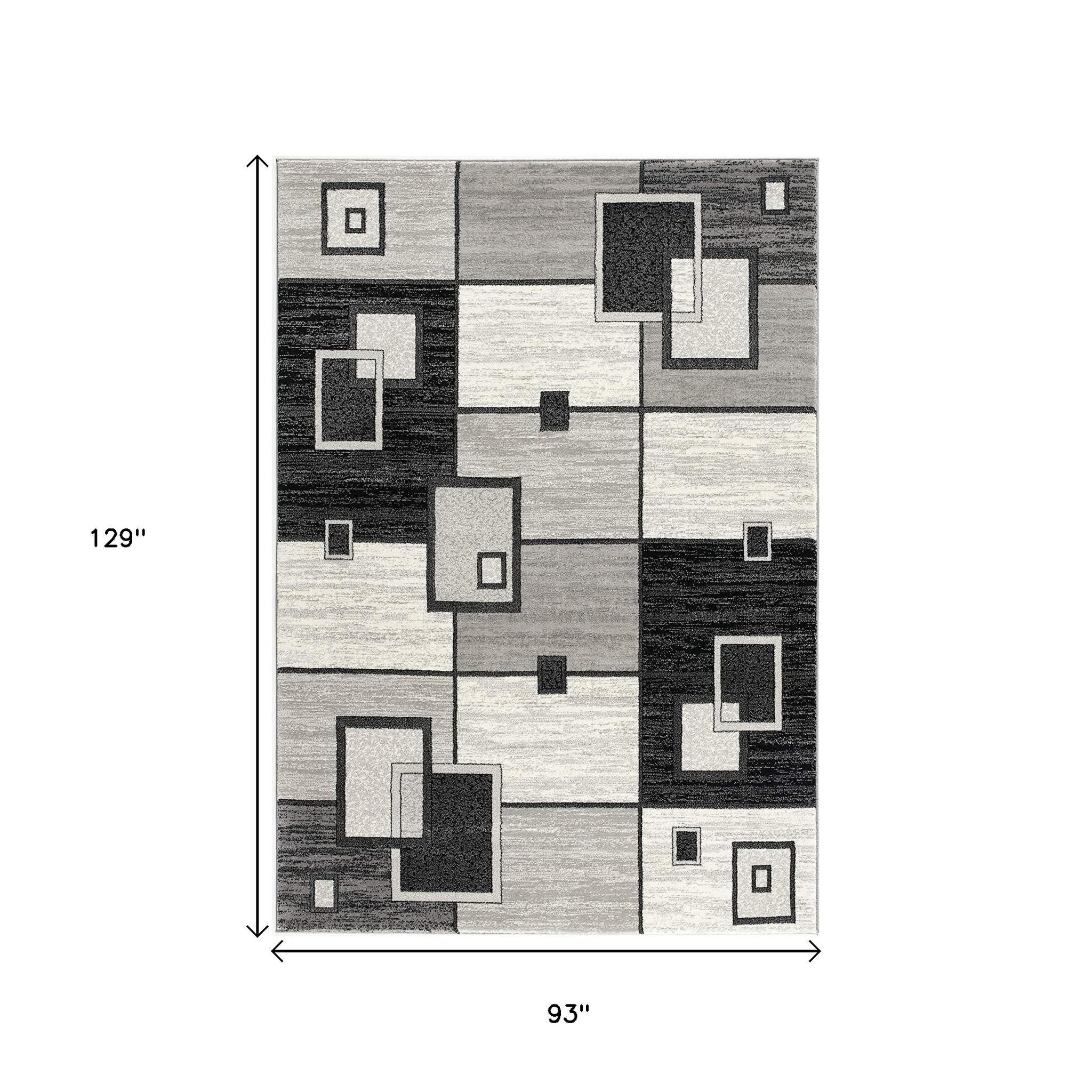 15' Gray And Black Geometric Distressed Runner Rug-Area Rugs-DECOROLALA