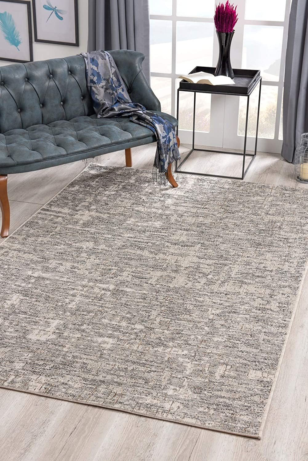 15' Gray And Ivory Abstract Runner Rug-Area Rugs-DECOROLALA