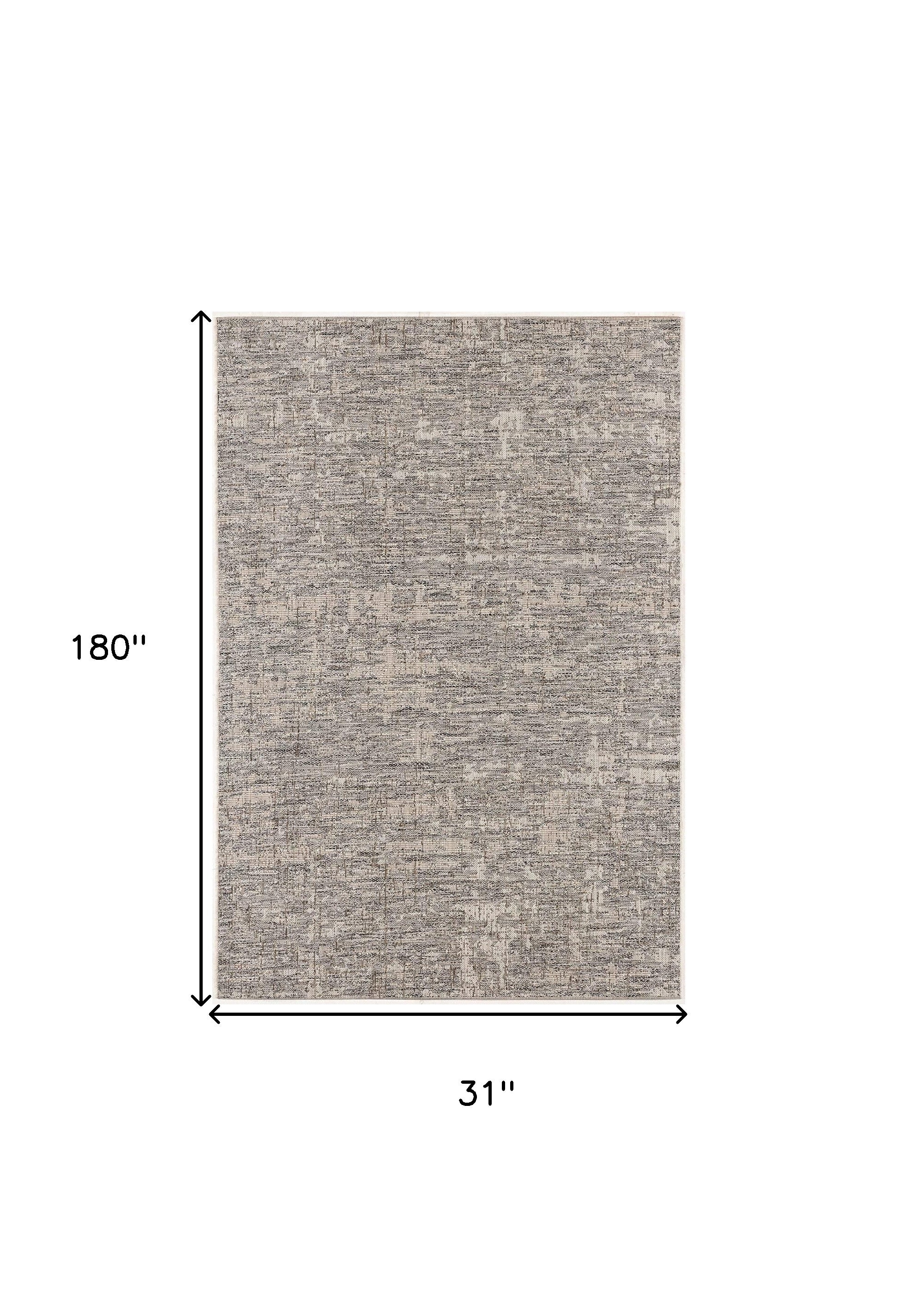 15' Gray And Ivory Abstract Runner Rug-Area Rugs-DECOROLALA