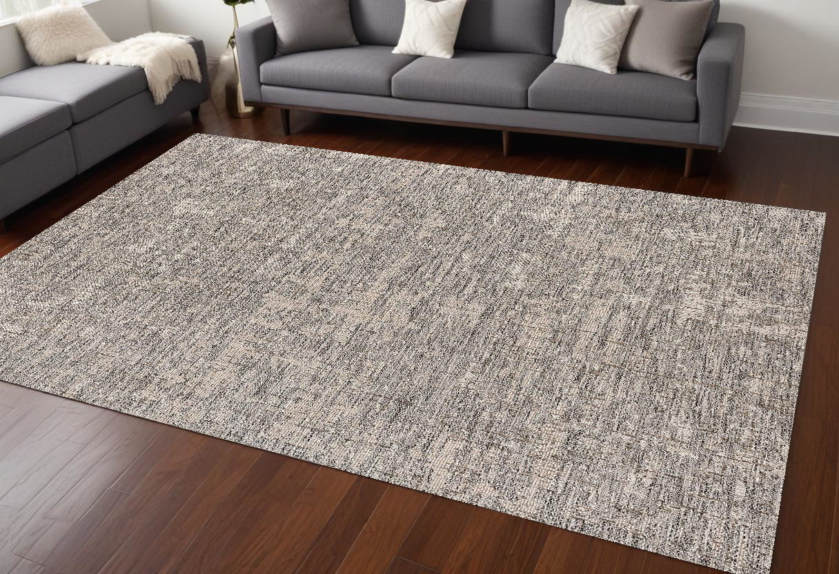 15' Gray And Ivory Abstract Runner Rug-Area Rugs-DECOROLALA