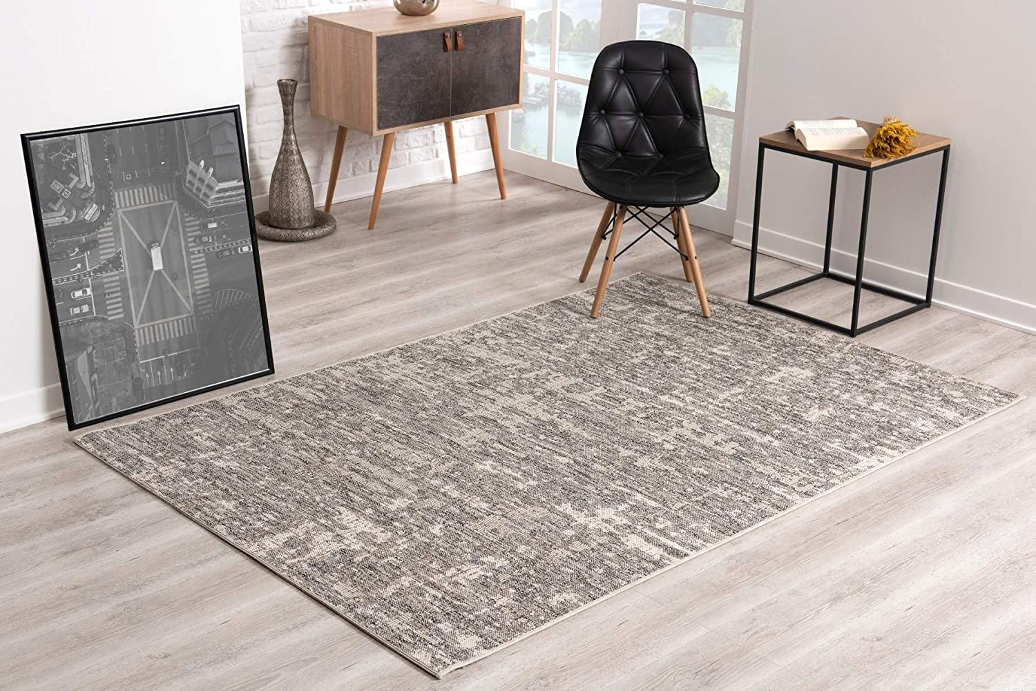 15' Gray And Ivory Abstract Runner Rug-Area Rugs-DECOROLALA