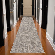 15' Gray And Ivory Abstract Runner Rug-Area Rugs-DECOROLALA