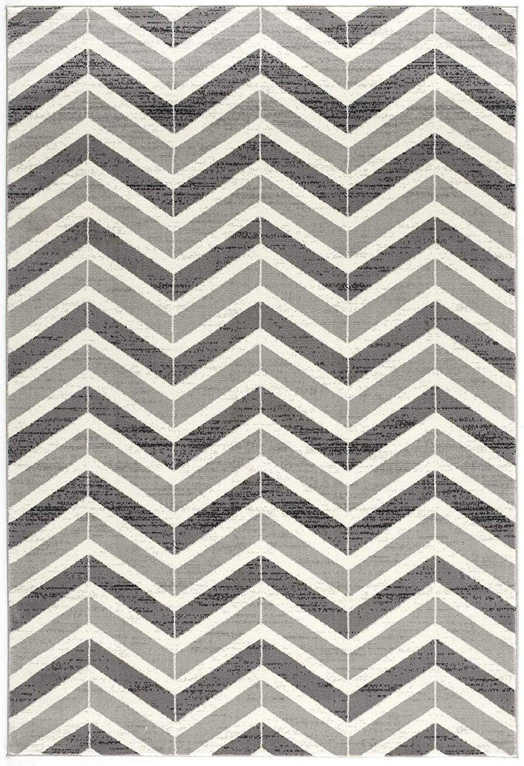 15' Gray And Ivory Chevron Distressed Runner Rug-Area Rugs-DECOROLALA