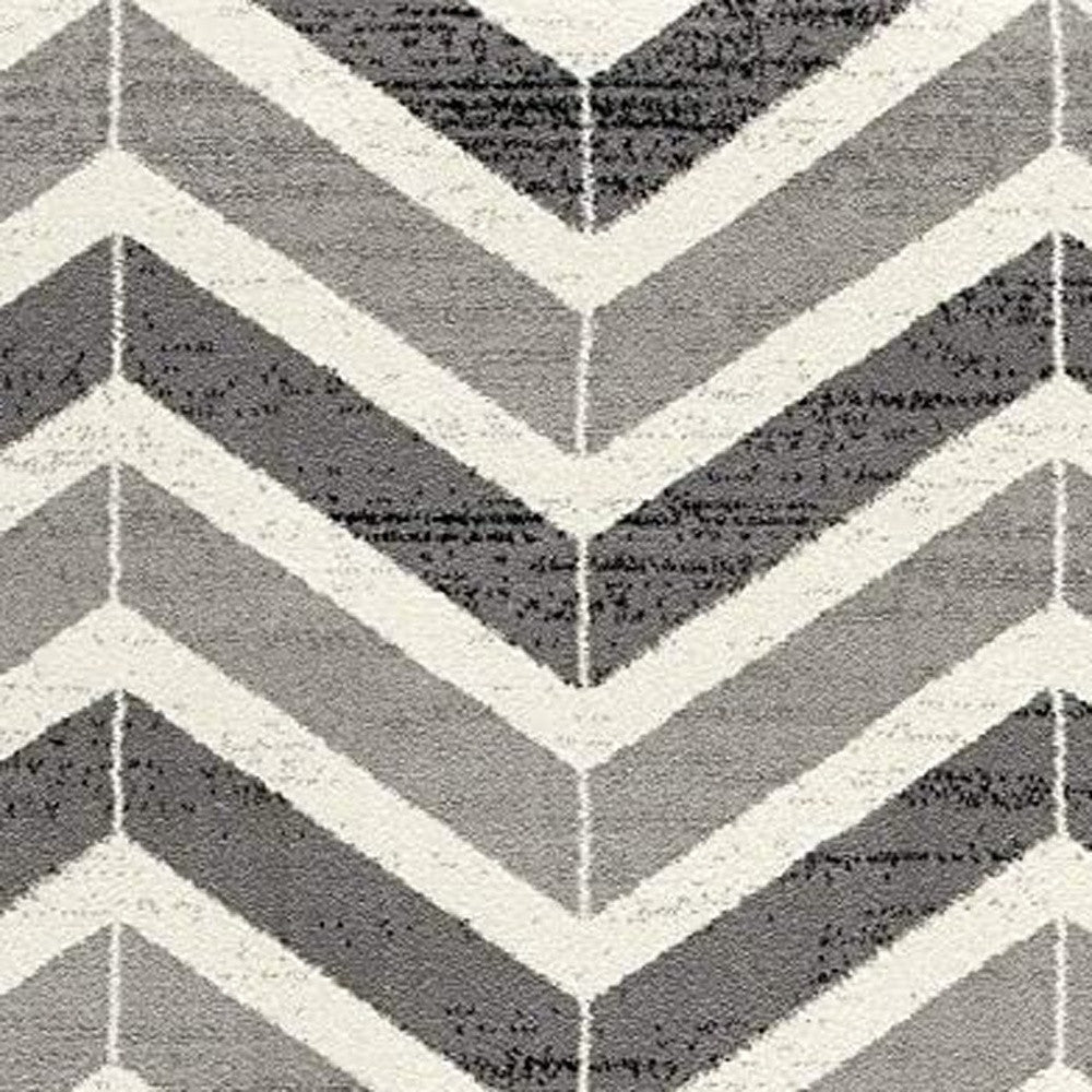 15' Gray And Ivory Chevron Distressed Runner Rug-Area Rugs-DECOROLALA