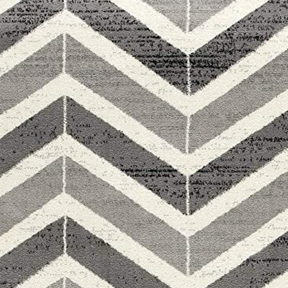15' Gray And Ivory Chevron Distressed Runner Rug-Area Rugs-DECOROLALA