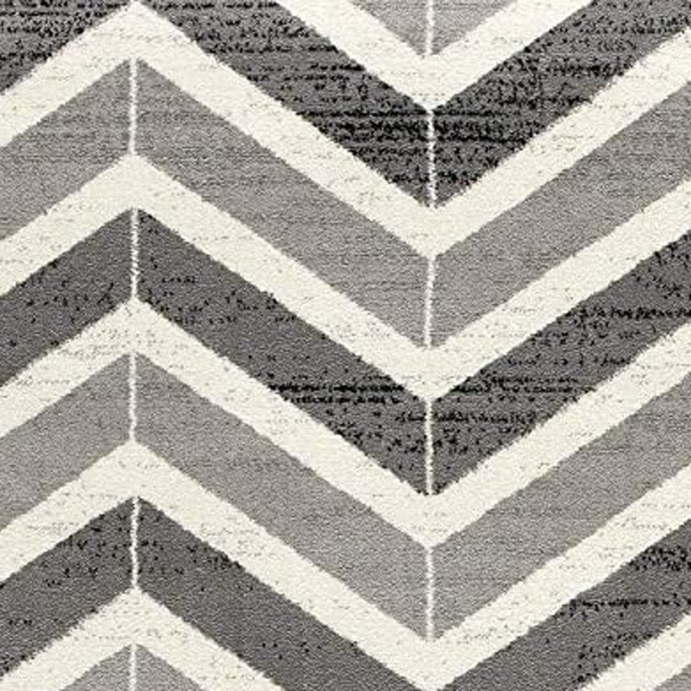 15' Gray And Ivory Chevron Distressed Runner Rug-Area Rugs-DECOROLALA