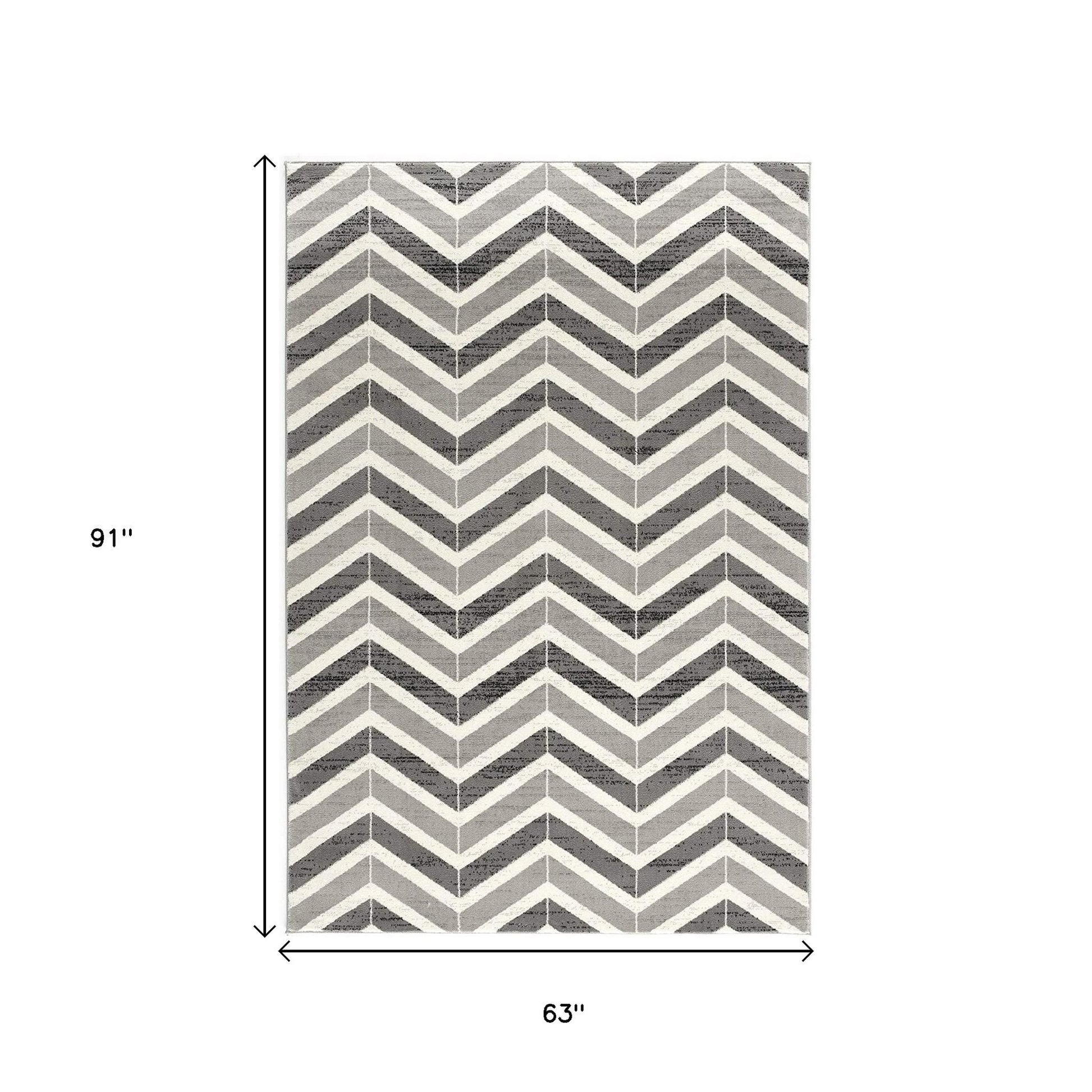 15' Gray And Ivory Chevron Distressed Runner Rug-Area Rugs-DECOROLALA