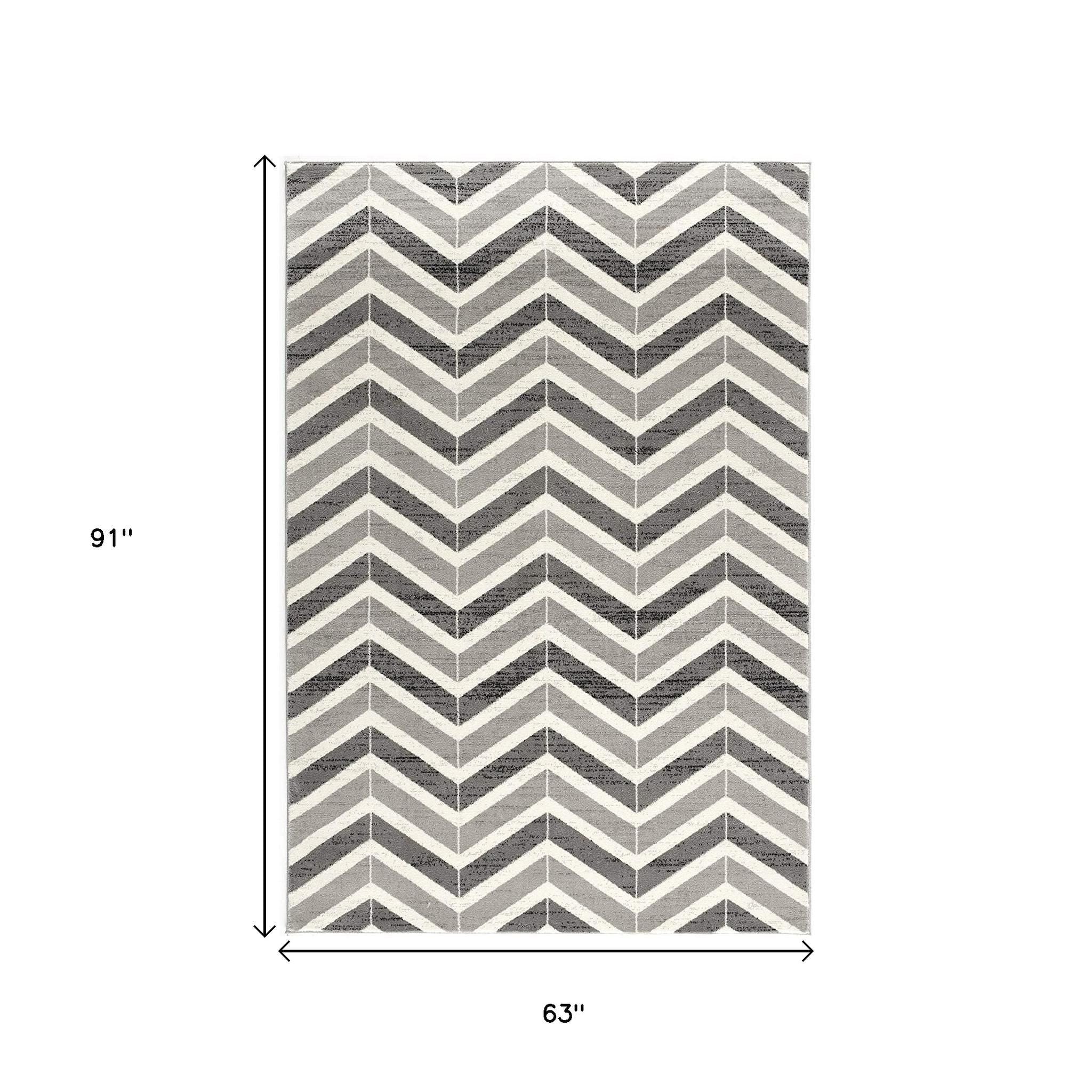 15' Gray And Ivory Chevron Distressed Runner Rug-Area Rugs-DECOROLALA