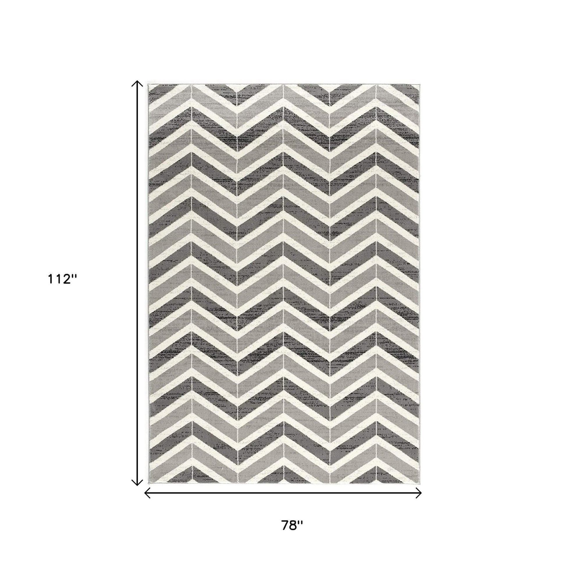 15' Gray And Ivory Chevron Distressed Runner Rug-Area Rugs-DECOROLALA
