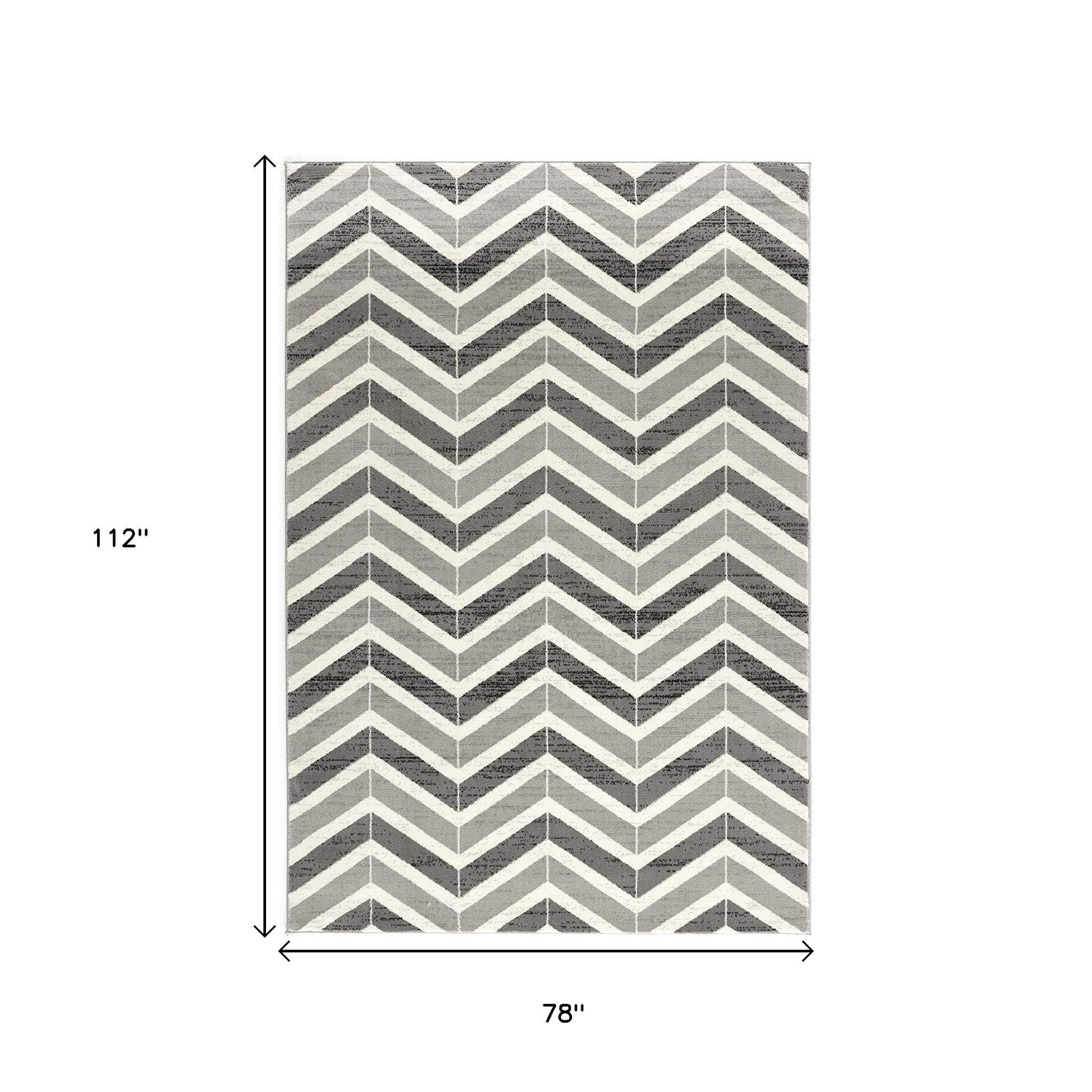 15' Gray And Ivory Chevron Distressed Runner Rug-Area Rugs-DECOROLALA