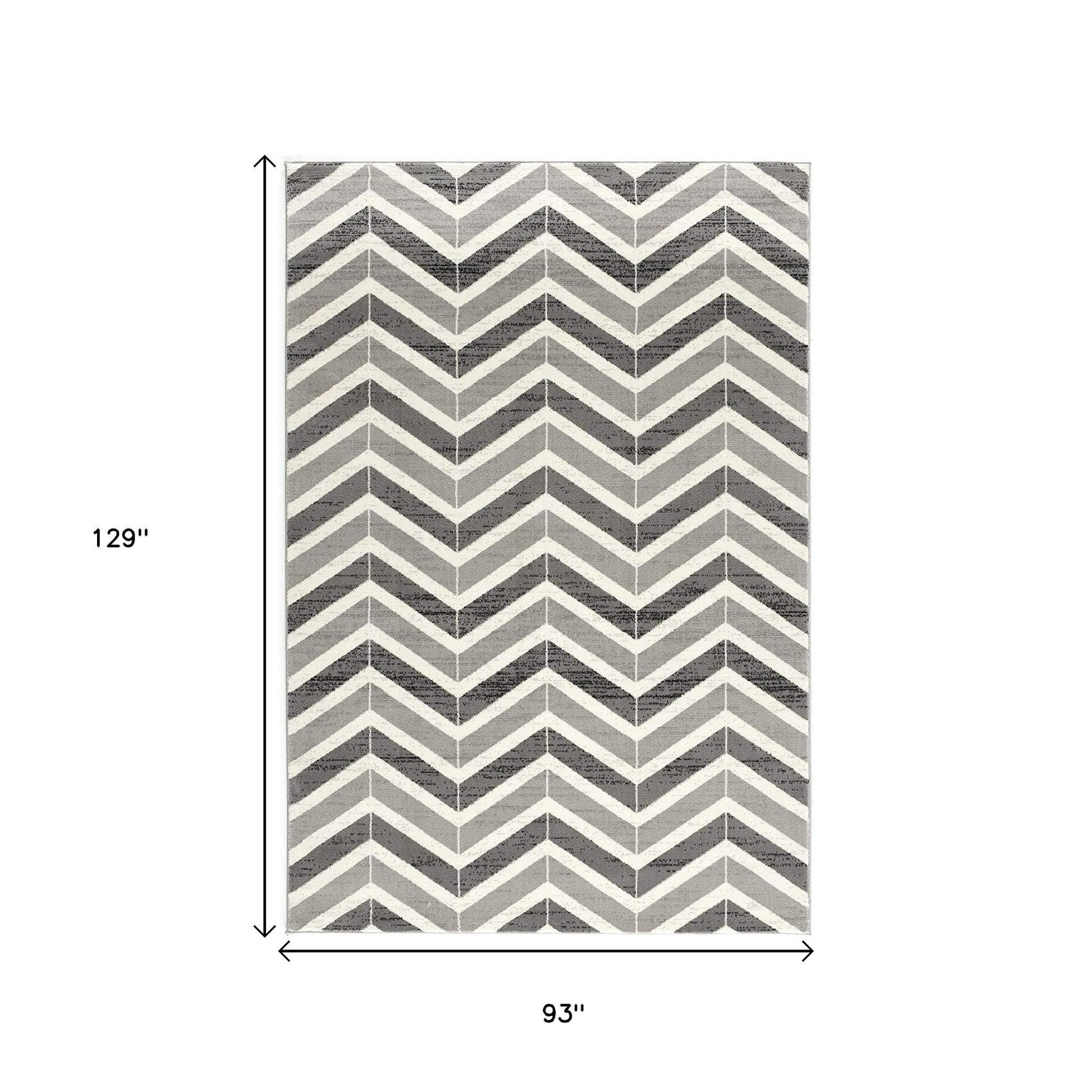 15' Gray And Ivory Chevron Distressed Runner Rug-Area Rugs-DECOROLALA