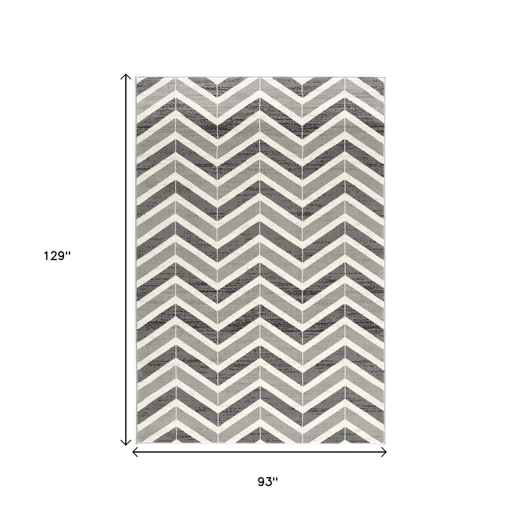 15' Gray And Ivory Chevron Distressed Runner Rug-Area Rugs-DECOROLALA