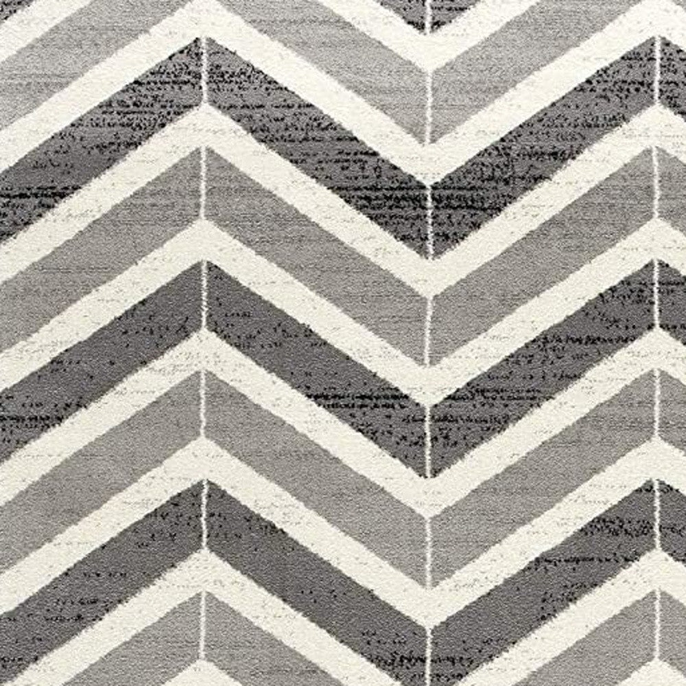 15' Gray And Ivory Chevron Distressed Runner Rug-Area Rugs-DECOROLALA