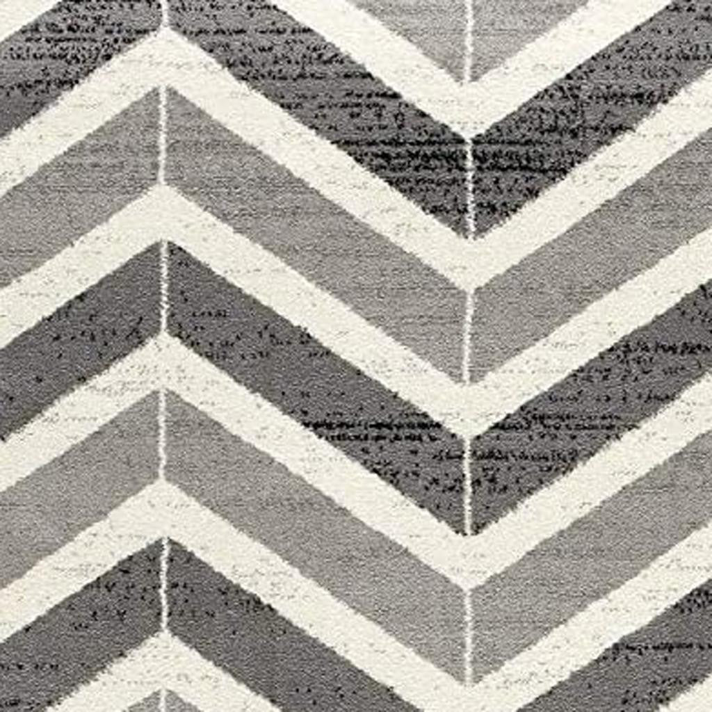 15' Gray And Ivory Chevron Distressed Runner Rug-Area Rugs-DECOROLALA