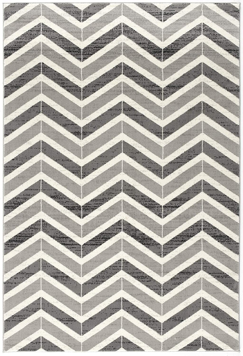 15' Gray And Ivory Chevron Distressed Runner Rug-Area Rugs-DECOROLALA