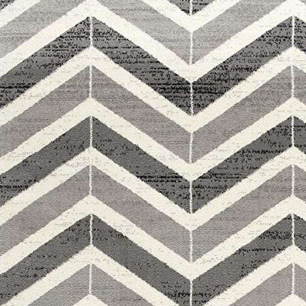 15' Gray And Ivory Chevron Distressed Runner Rug-Area Rugs-DECOROLALA
