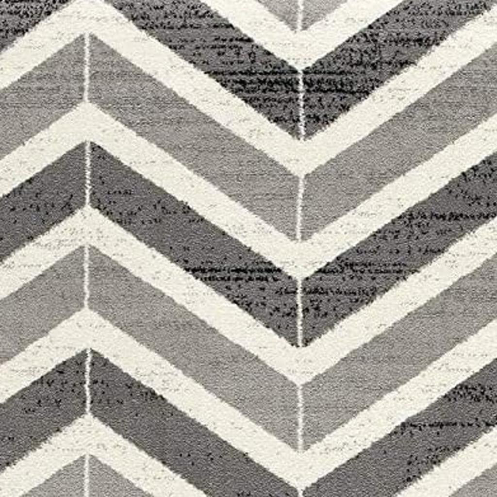 15' Gray And Ivory Chevron Distressed Runner Rug-Area Rugs-DECOROLALA