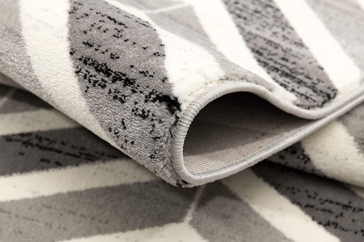 15' Gray And Ivory Chevron Distressed Runner Rug-Area Rugs-DECOROLALA