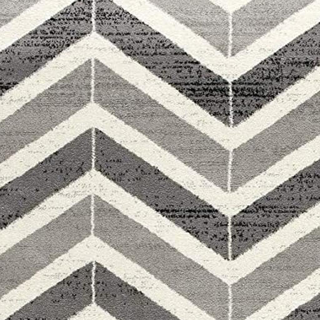 15' Gray And Ivory Chevron Distressed Runner Rug-Area Rugs-DECOROLALA