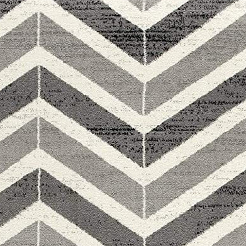 15' Gray And Ivory Chevron Distressed Runner Rug-Area Rugs-DECOROLALA