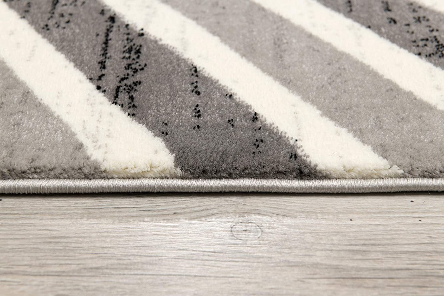 15' Gray And Ivory Chevron Distressed Runner Rug-Area Rugs-DECOROLALA
