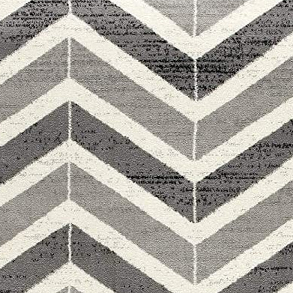 15' Gray And Ivory Chevron Distressed Runner Rug-Area Rugs-DECOROLALA