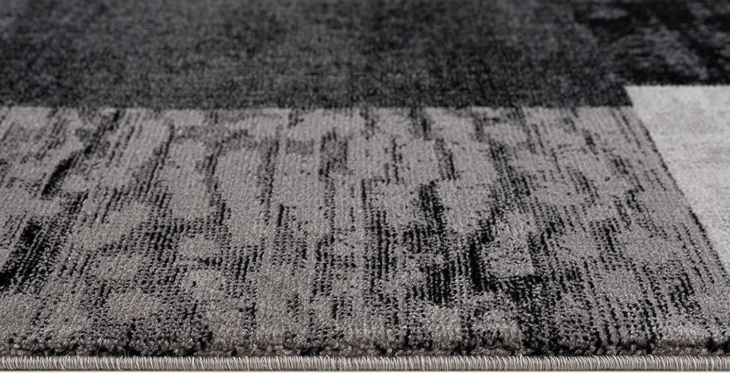 15' Gray Checkered Power Loom Runner Rug-Area Rugs-DECOROLALA