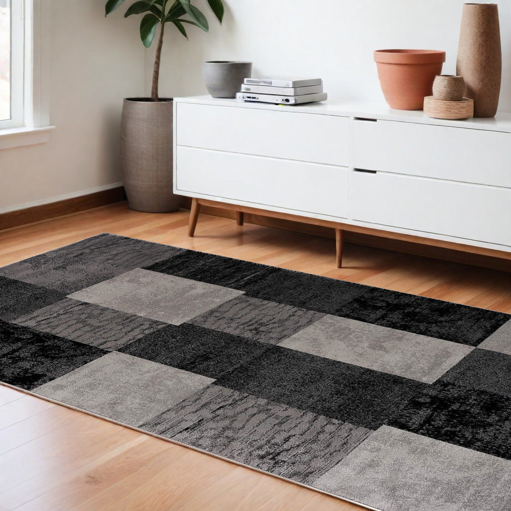 15' Gray Checkered Power Loom Runner Rug-Area Rugs-DECOROLALA