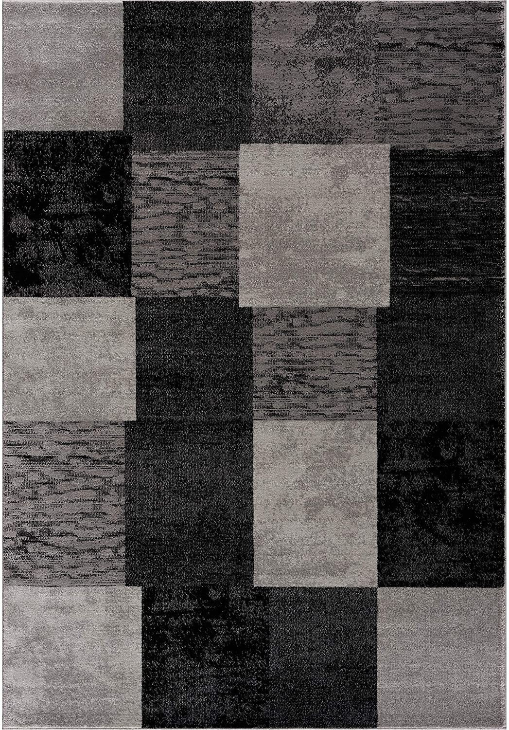 15' Gray Checkered Power Loom Runner Rug-Area Rugs-DECOROLALA