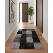 15' Gray Checkered Power Loom Runner Rug-Area Rugs-DECOROLALA