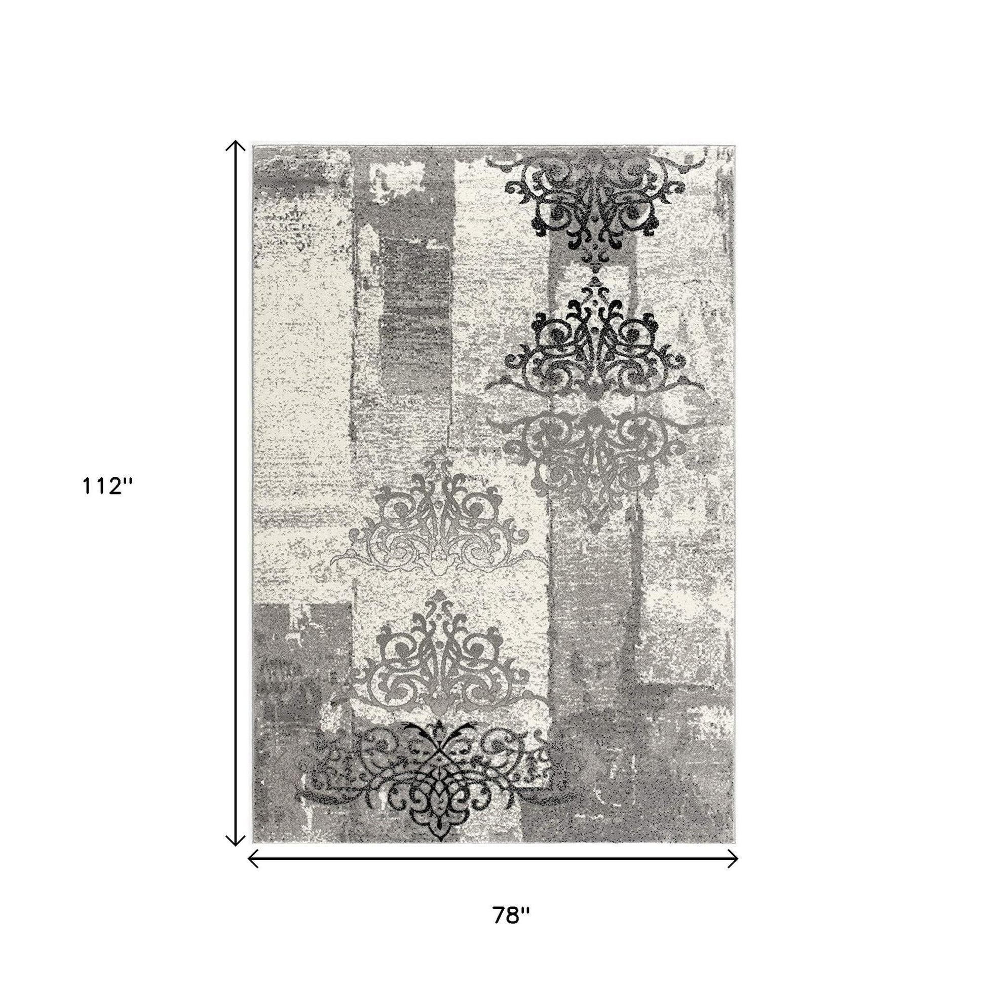 15' Gray Damask Dhurrie Runner Rug-Area Rugs-DECOROLALA