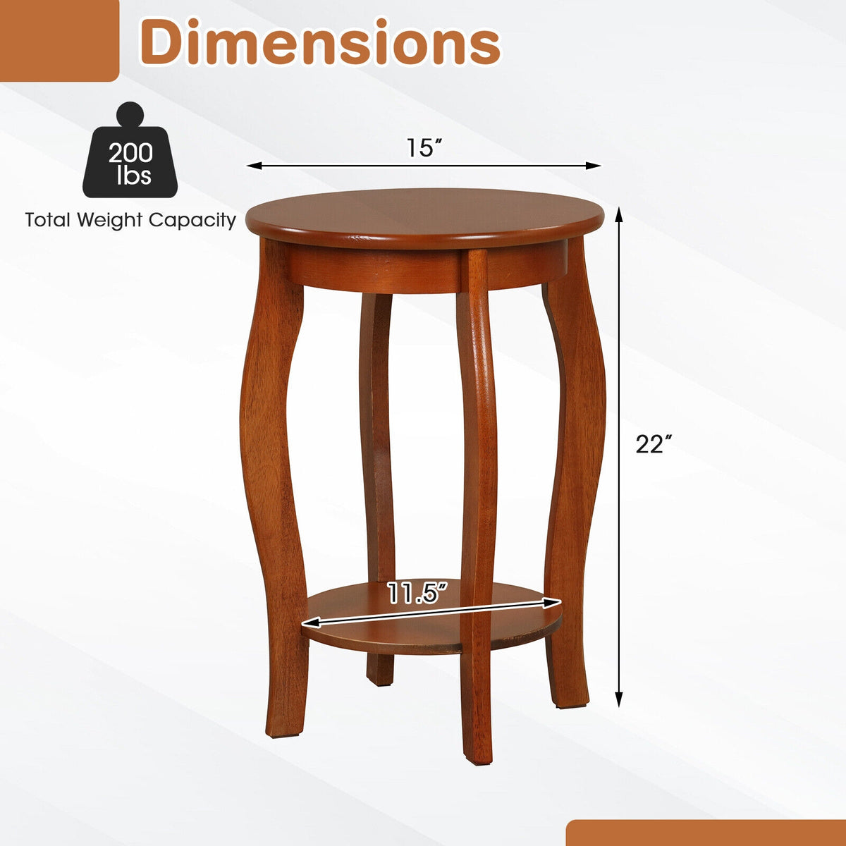 15 Inch 2-Tier Round End Table with Storage Shelf-Walnut-End & Side Tables-DECOROLALA