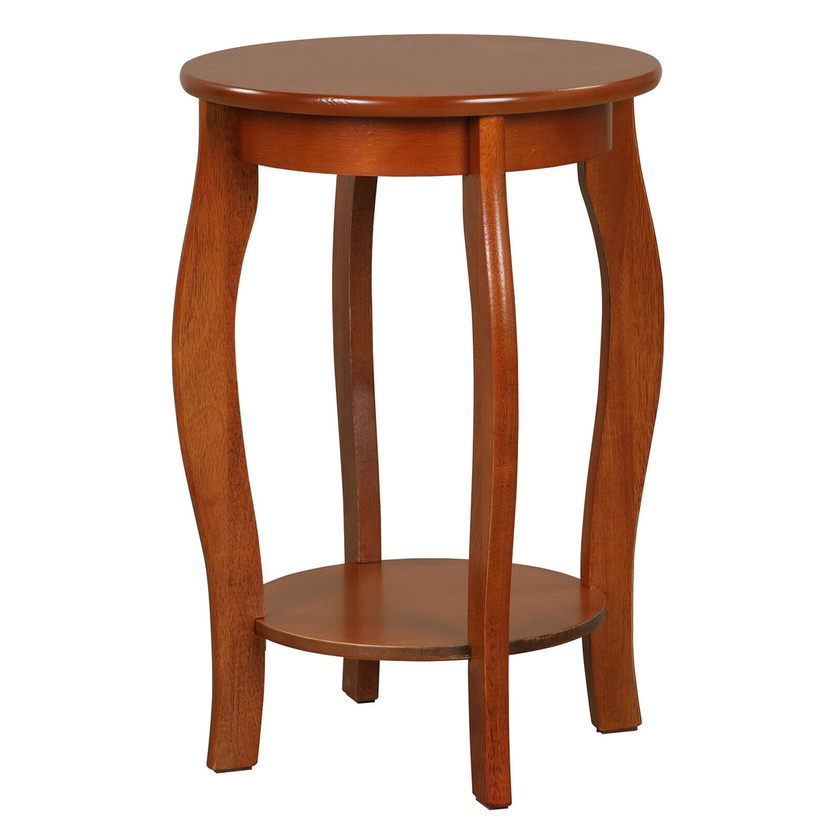 15 Inch 2-Tier Round End Table with Storage Shelf-Walnut-End & Side Tables-DECOROLALA
