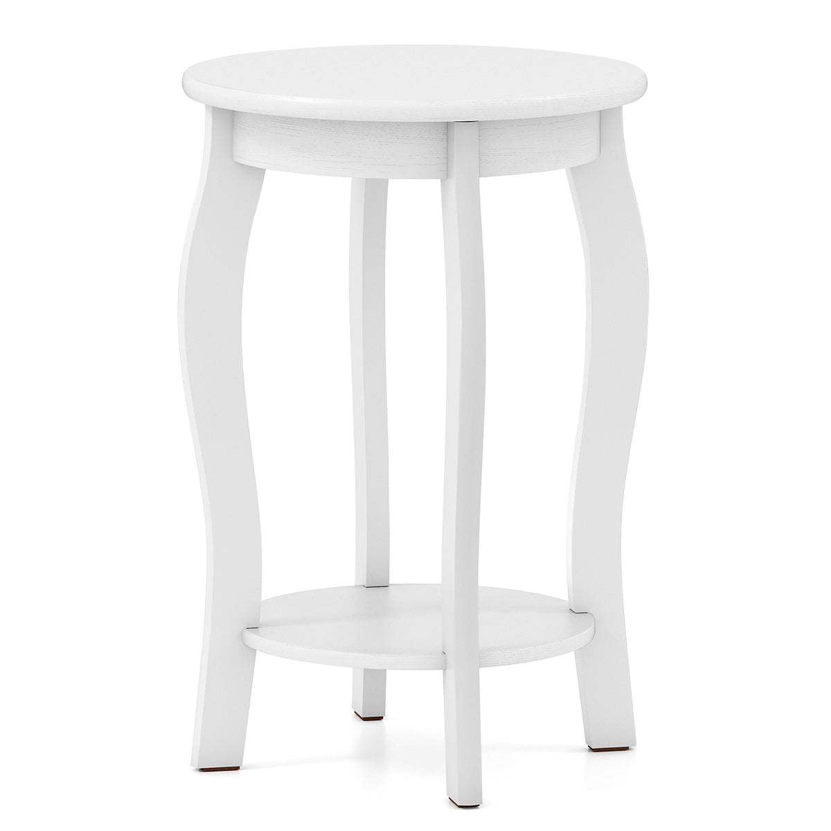 15 Inch 2-Tier Round End Table with Storage Shelf-White-End & Side Tables-DECOROLALA