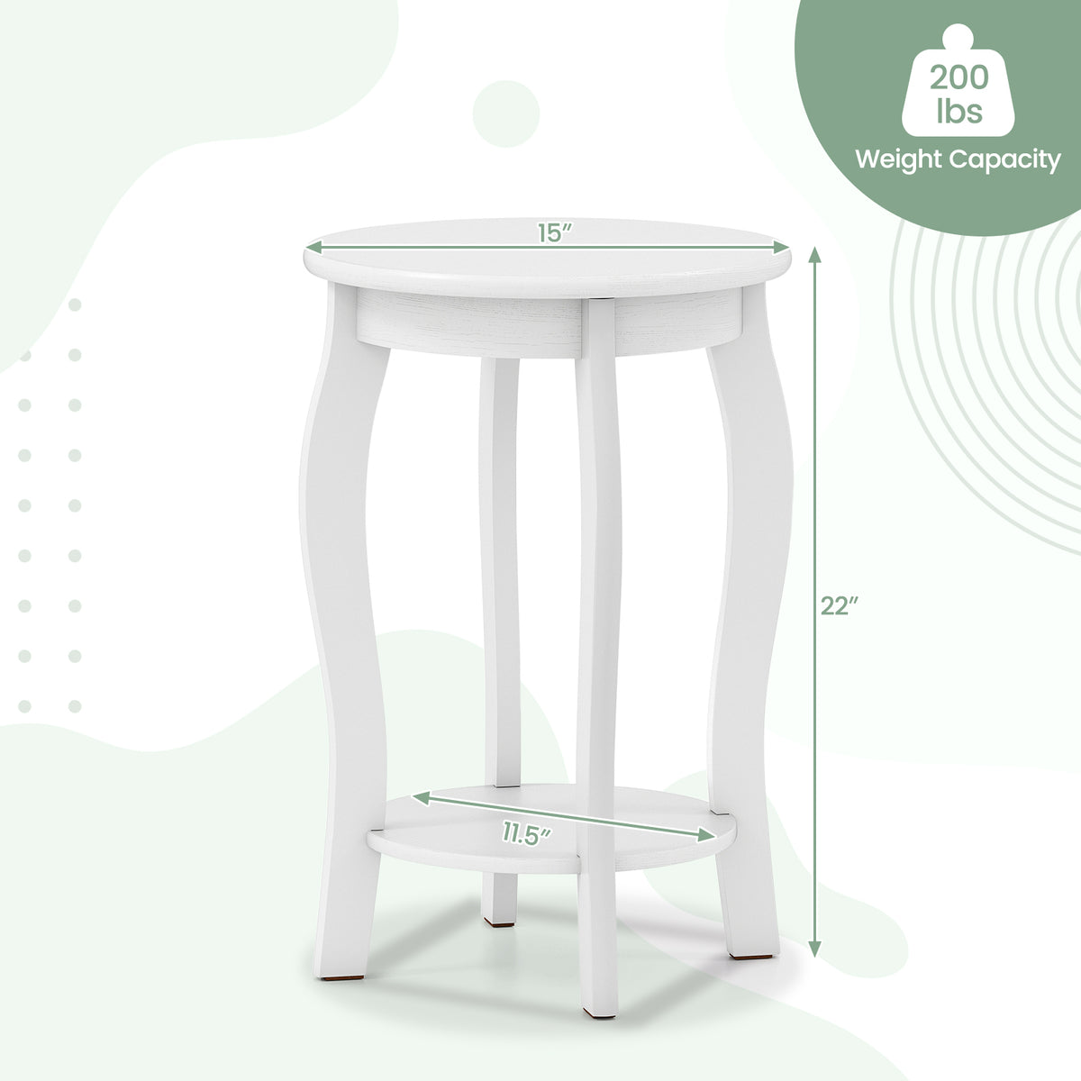 15 Inch 2-Tier Round End Table with Storage Shelf-White-End & Side Tables-DECOROLALA