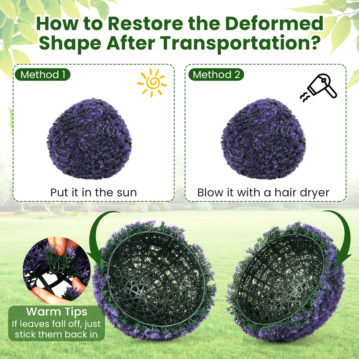 15 Inch Round Artificial Plant Boxwood Topiary Balls Set of 2 for Indoor Outdoor-Purple-Artificial Plants-DECOROLALA