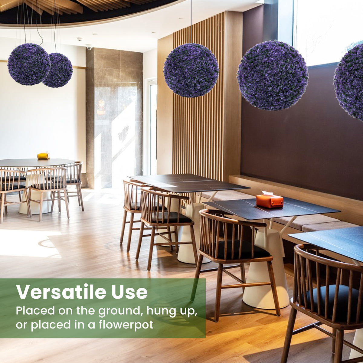 15 Inch Round Artificial Plant Boxwood Topiary Balls Set of 2 for Indoor Outdoor-Purple-Artificial Plants-DECOROLALA