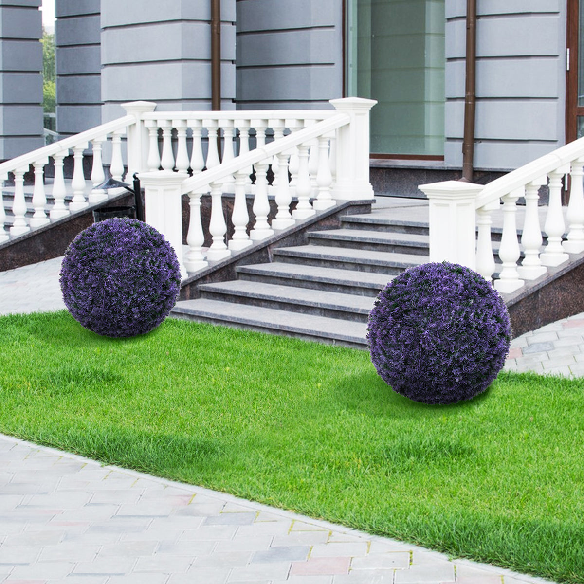 15 Inch Round Artificial Plant Boxwood Topiary Balls Set of 2 for Indoor Outdoor-Purple-Artificial Plants-DECOROLALA