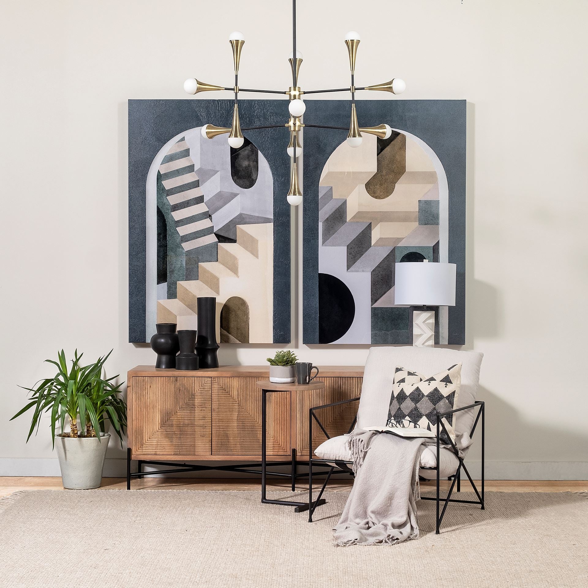 15" Natural and Black Solid Wood and Metal-Tray Tables-DECOROLALA